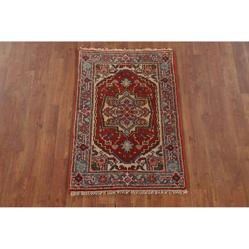 Geometric Heriz Serapi Oriental Accent Rug Hand-Knotted Wool Carpet - 2'0" x 3'0"