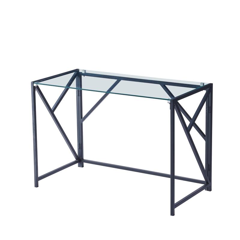 Tempered Black Glass Computer Desk, Laptop Desk, PC Laptop Table with Metal Frame, Writting Desk