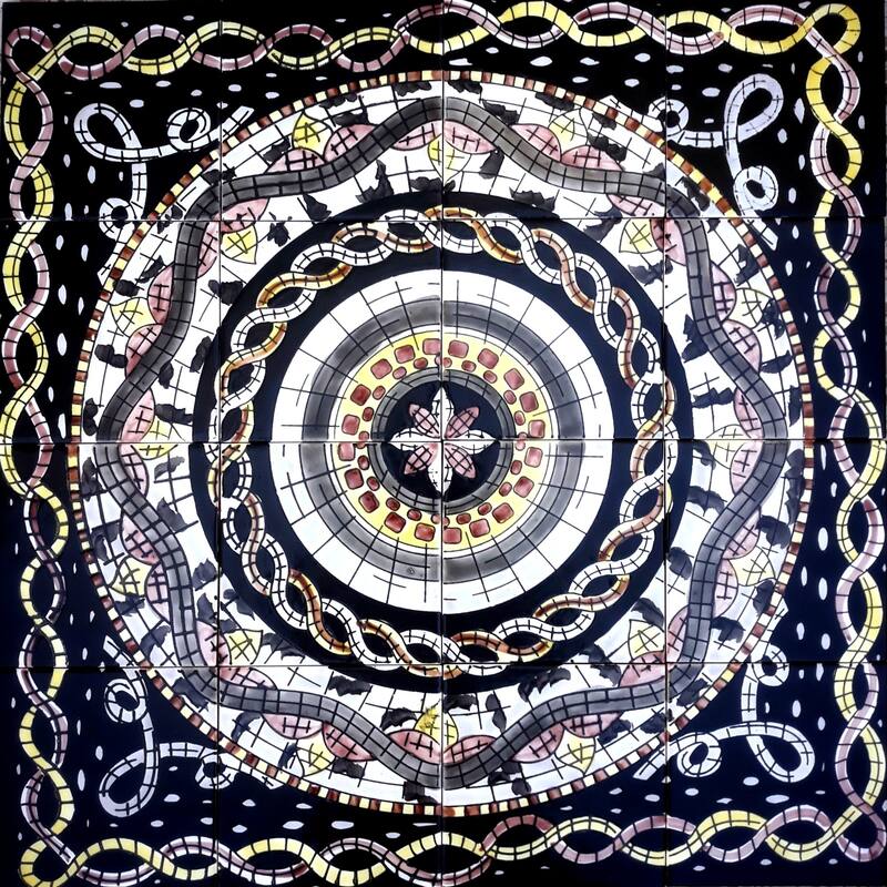 24in x 24in Mosaic Medallion Design 16pc Tile Ceramic Wall Mural