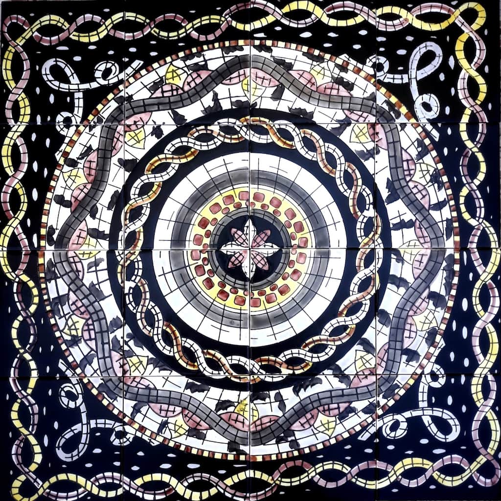 24in x 24in Mosaic Medallion Design 16pc Tile Ceramic Wall Mural