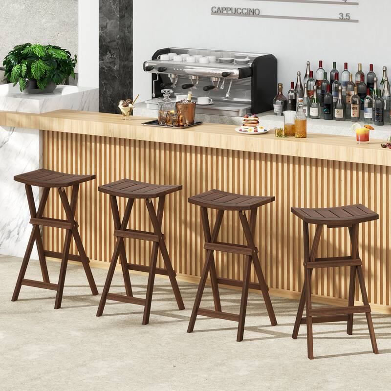 Gymax Bar Stools Set of 4 30'' Folding Bar Height Stools w/ Saddle