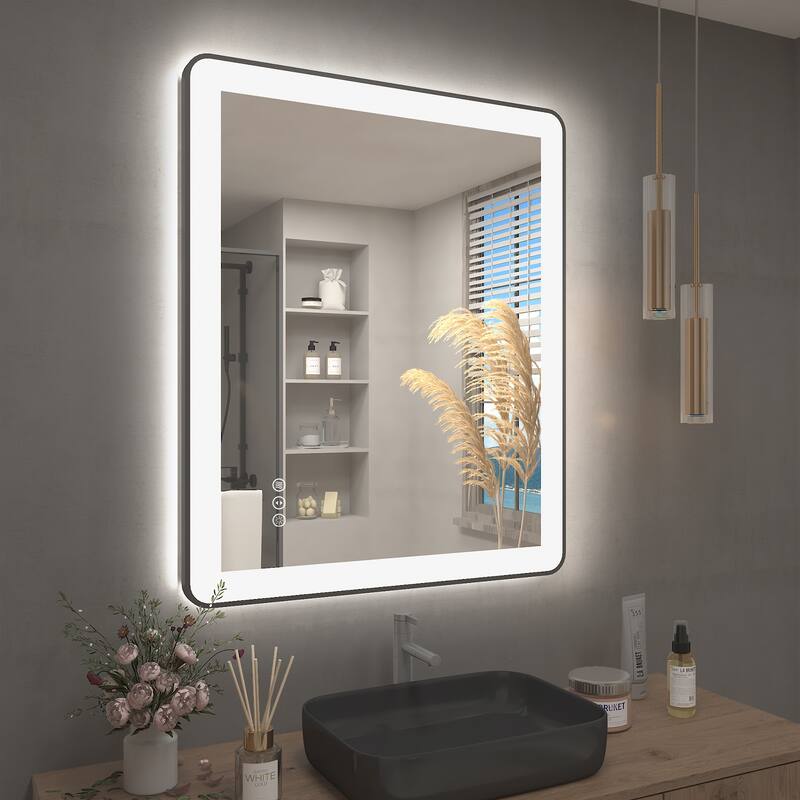 KIOTEE Rectangular Framed Front & Back LED Lighted Anti-Fog Tempered Glass Bathroom Vanity Mirror with ETL and 3-Year Warranty - 36x30