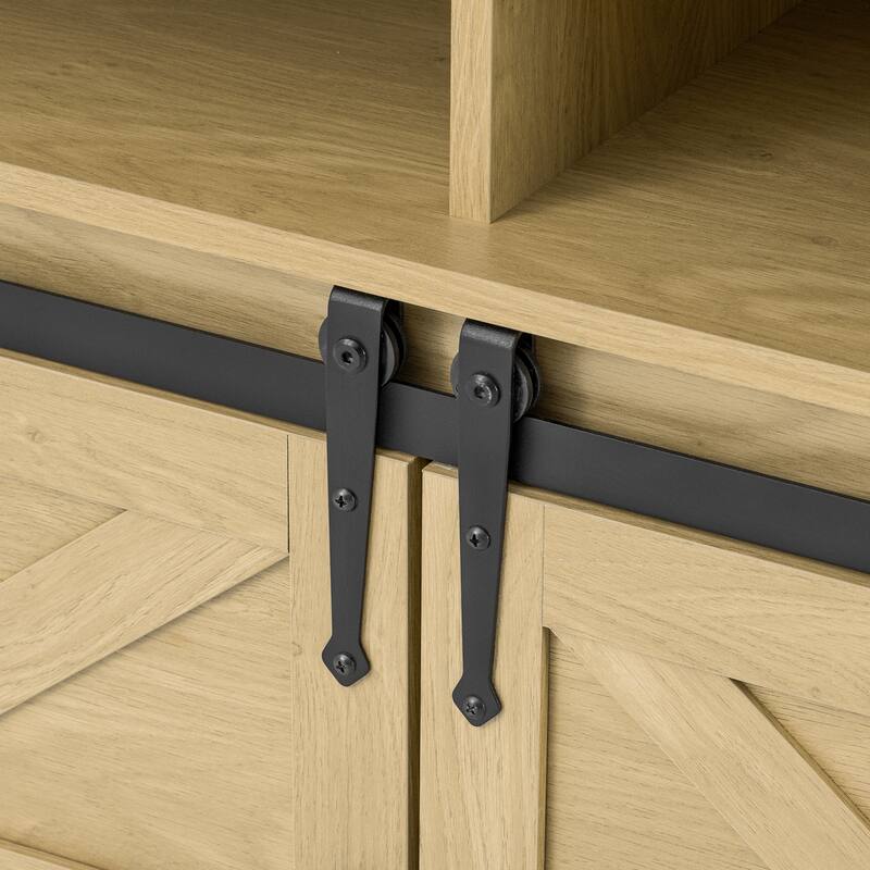 Buffet Cabinet with Sliding Barn Door and Mesh Panels, Open Storage