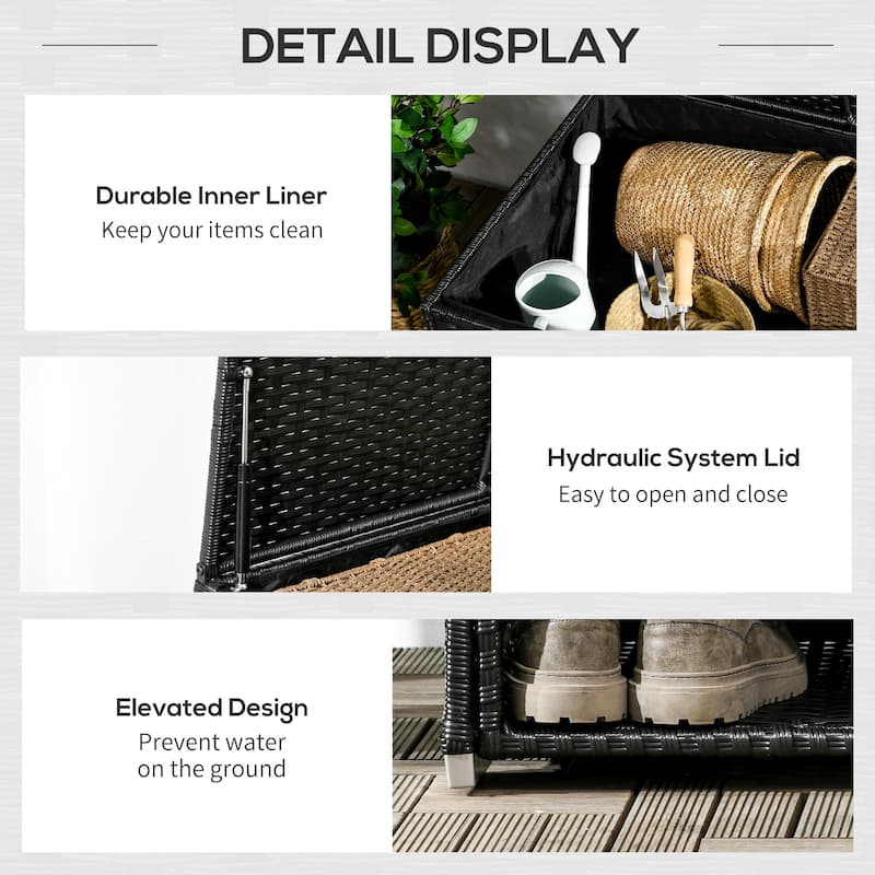 Outdoor PE Rattan Deck Box with Liner for Pool, Toys, Garden Tools