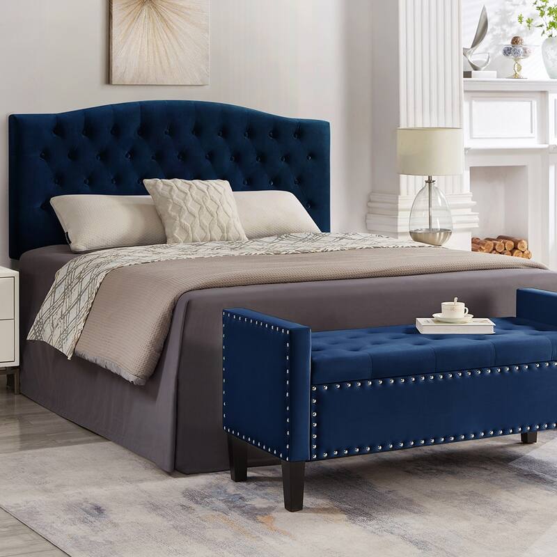 48"L Velvet Storage Bench, End Of Bed Upholstered Tufted Button Storage Bench With Nails Trim