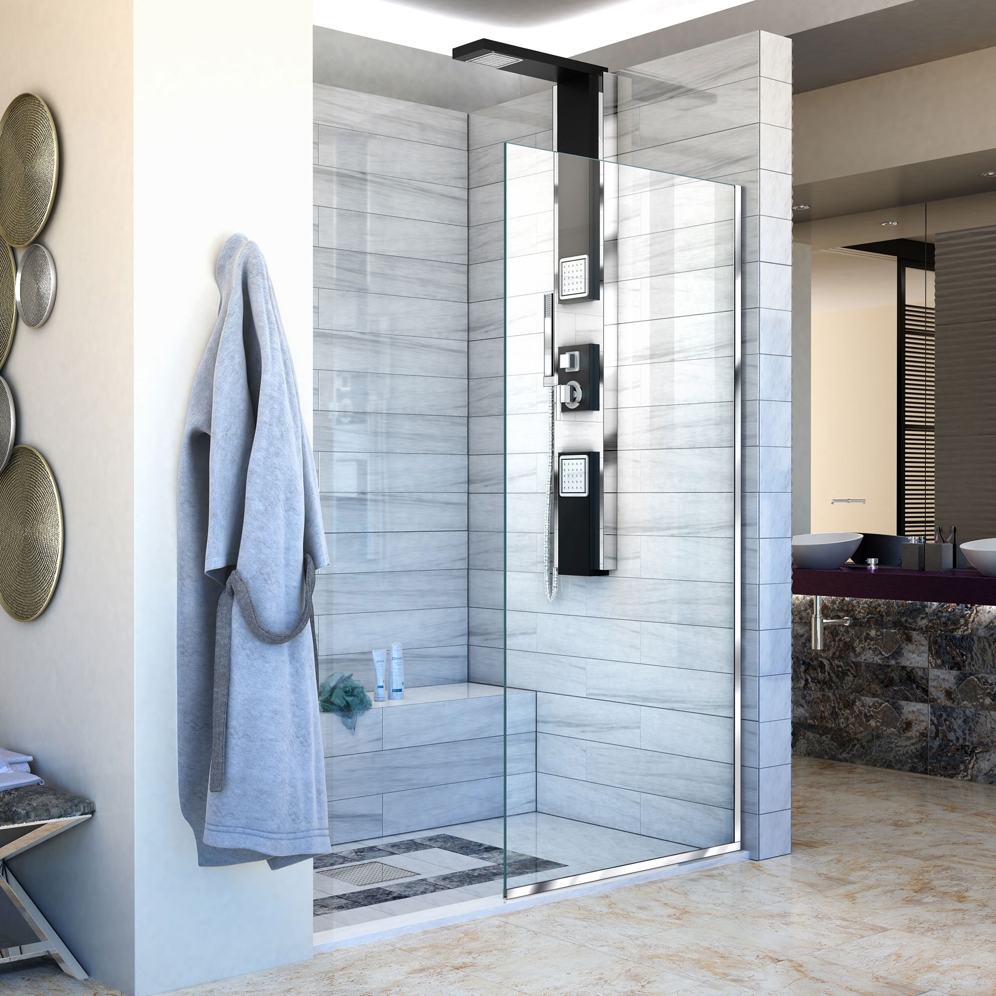 DreamLine Linea Single Panel Shower Screen 30 in. W x 72 in. H, Open Entry Design - 30" W