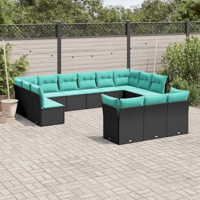 vidaXL 13 Piece Patio Sofa Set with Cushions Black Poly Rattan
