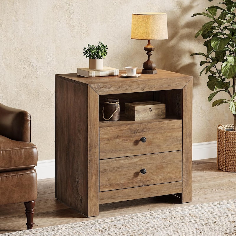 Farmhouse Nightstand with 2 Storage Drawers