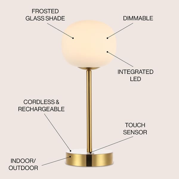 dimension image slide 5 of 6, Xavier 12.25" Modern Minimalist Iron Wireless Rechargeable Integrated LED Table Lamp, Nickel/White by JONATHAN Y