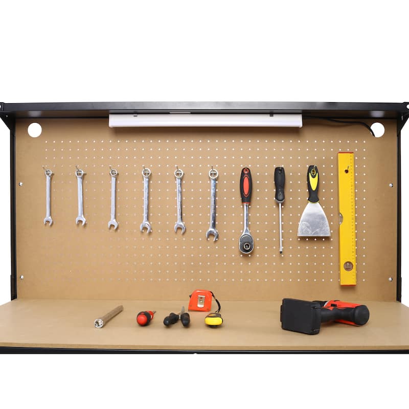 Steel Workbench Work Bench Workshop Tools Table w/Drawer & Peg Board,4 AC outlets & 2 USB Ports - 47.5"W