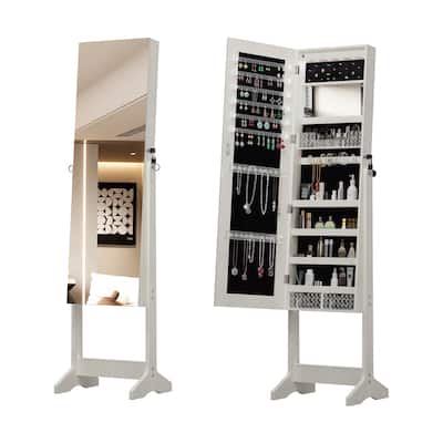 Standing Jewelry Cabinet Armoire with Full Length Mirror, Lockable Storage Cabinet,Interior Mirror