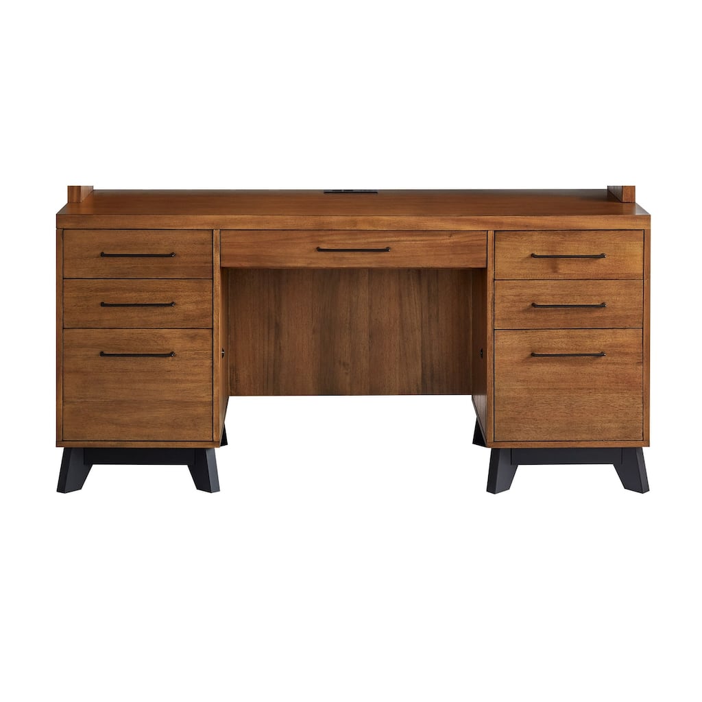 Modern Wood Desk, Office Writing Table, Credenza, Fully Assembled, Rich Medium Brown