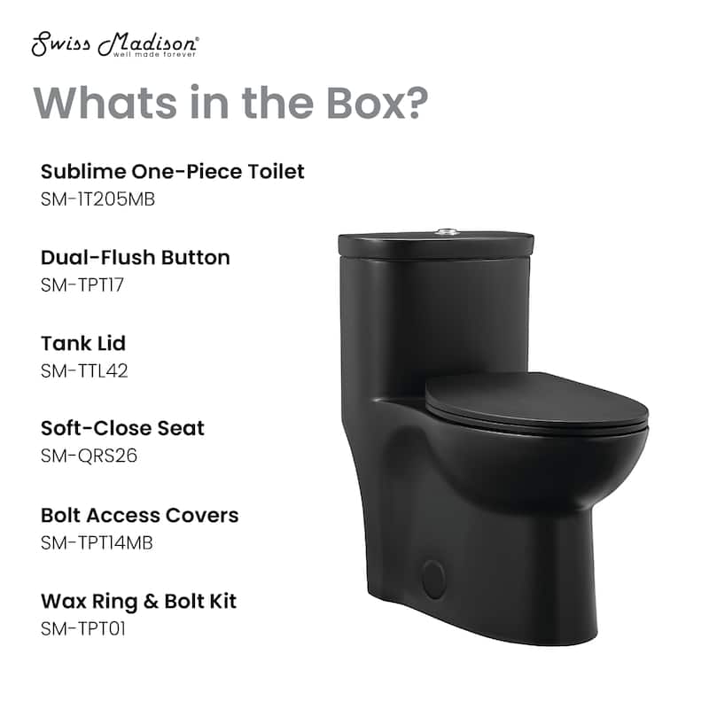 Besanon One-Piece Elongated Toilet Dual-Flush In Matte Black 1.1/1.6 Gpf - 27.75" x 15.55" 28.4"