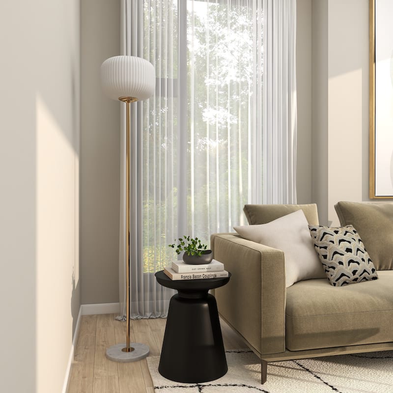 Metal Room Floor Lamp with Round Ribbed Shade - White - CosmoLiving by Cosmopolitan