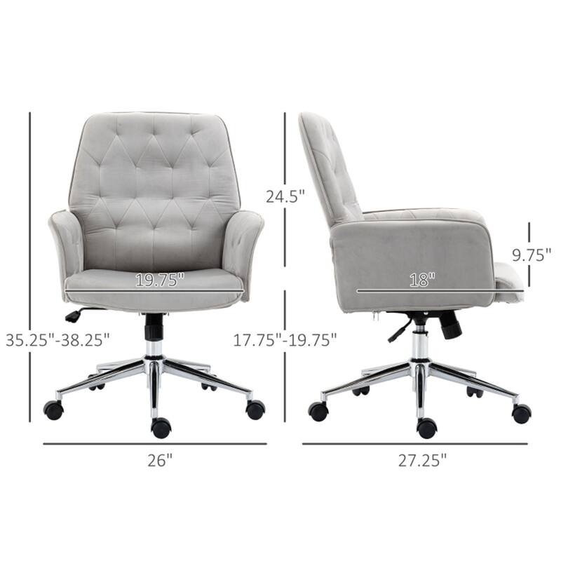 Velvet Office Chair with Adjustable Height Swivel Wheels - 26" W x 27.25" D x 35.25"-38.25" H