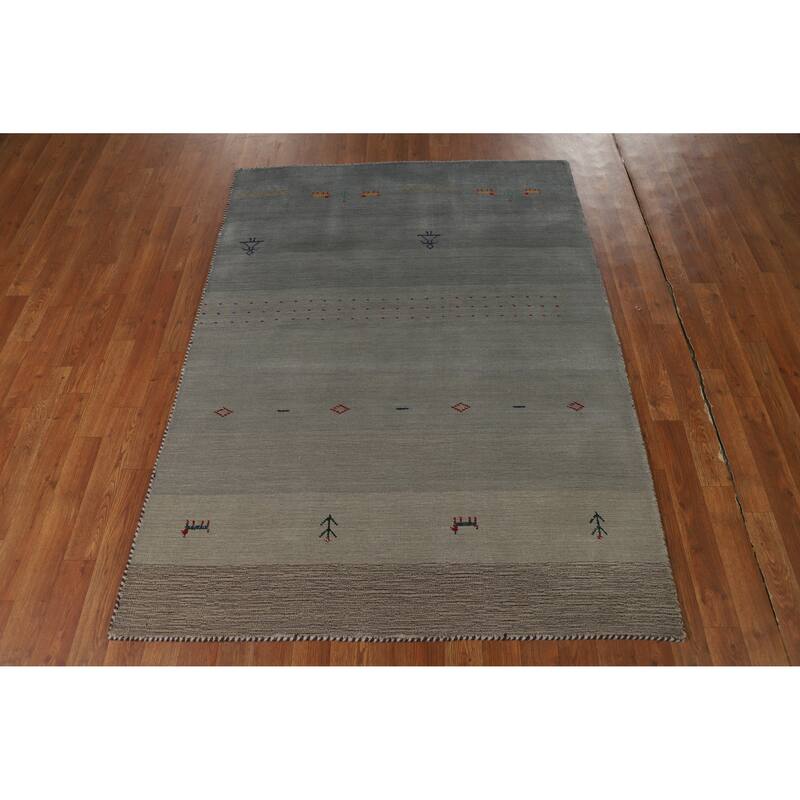 Hand Knotted Oriental 100% Wool Carpet Tribal Stripe Greys & Charcoal Gabbeh Area Rug - 5' 9'' X 4' 3''