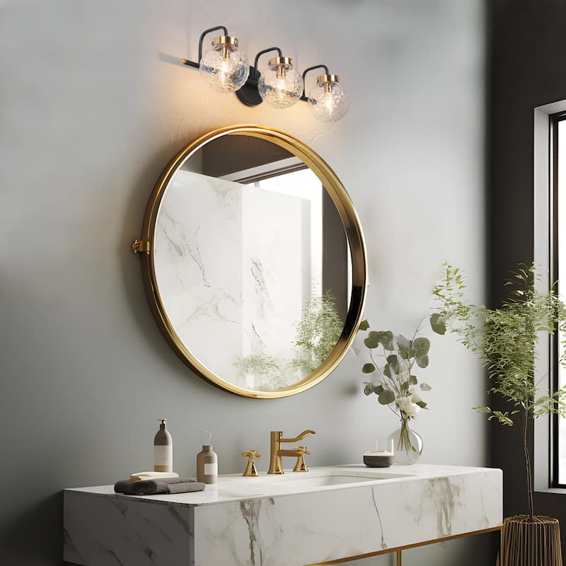 Modern Farmhouse 3-Light Bathroom Vanity Lights Gold Black Wall Sconces - L 22.4"xW 7.8"xH 7.5"