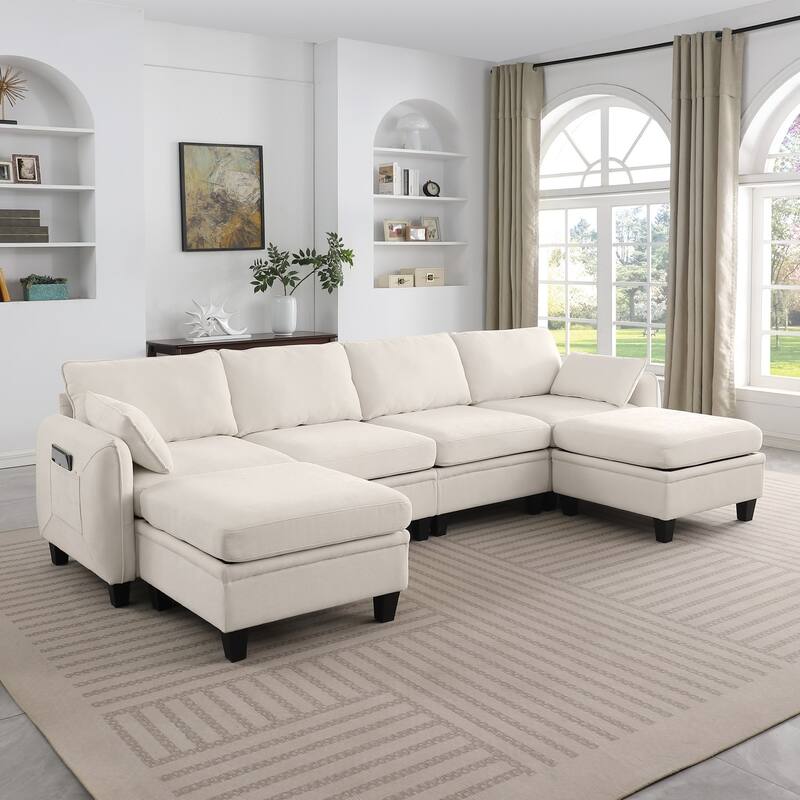 109.4" Chenille Sectional Sofa with Two Ottomans