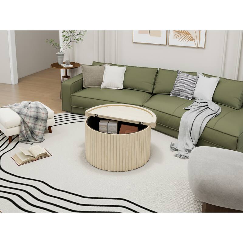 GDF Studio - Modern Metal Base Round Coffee Table with Flip-Top Storage