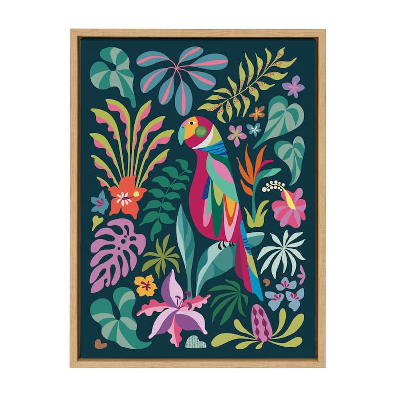 Kate and Laurel Sylvie Tropical Parrot Framed Canvas by Rachel Lee
