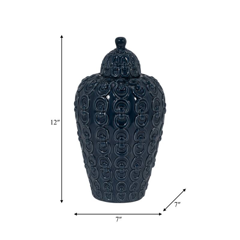 Sagebrook Home Ceramic 12" Chain Texture Jar, Round, 12"H, Chain