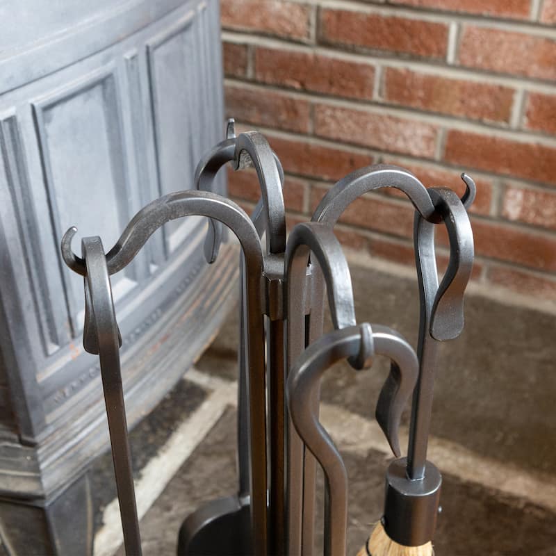 Achla Designs Shepherd's Hook Mini Fireplace Set of 4 Tools, 22 Inch Tall, Graphite Finish