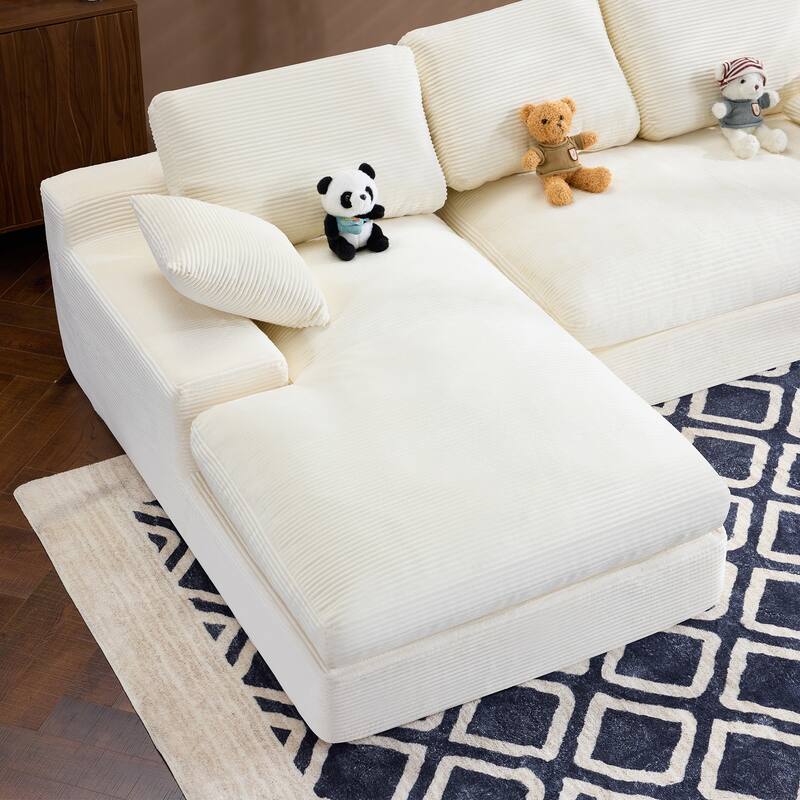 Roomfitters Corduroy Compressed Sofa with 3 Back Cushions & 2 Pillows, Soft Skin-Friendly Couch for Cozy Living Room