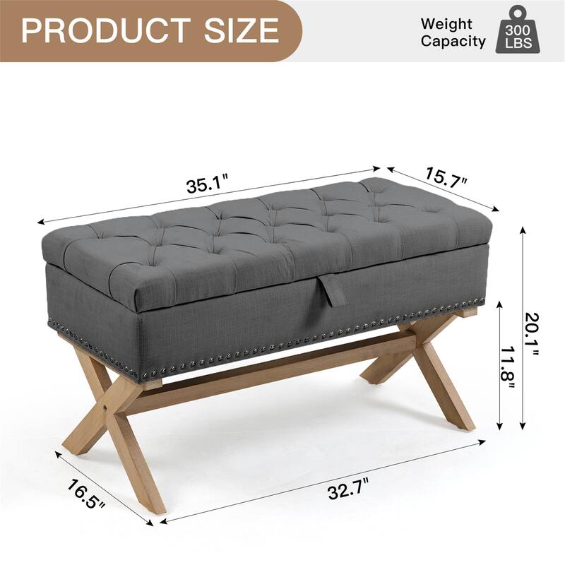 Button-Tufted Ottoman Linen Storage Bench