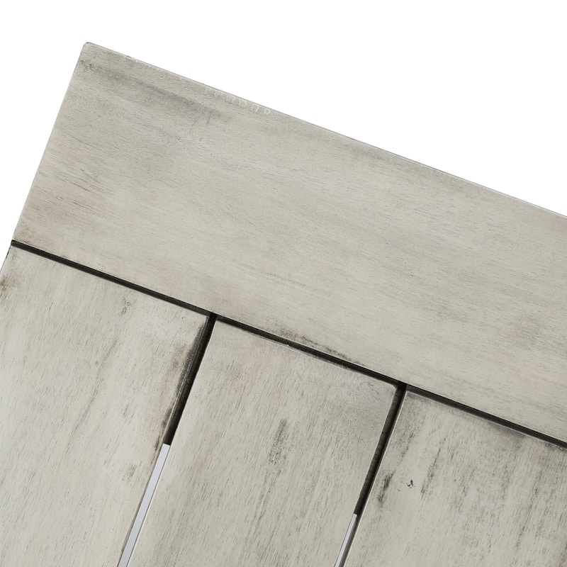 Roomfitters Outdoor Acacia Wood Patio Bench with Slat Panel Seat and Black Metal Legs