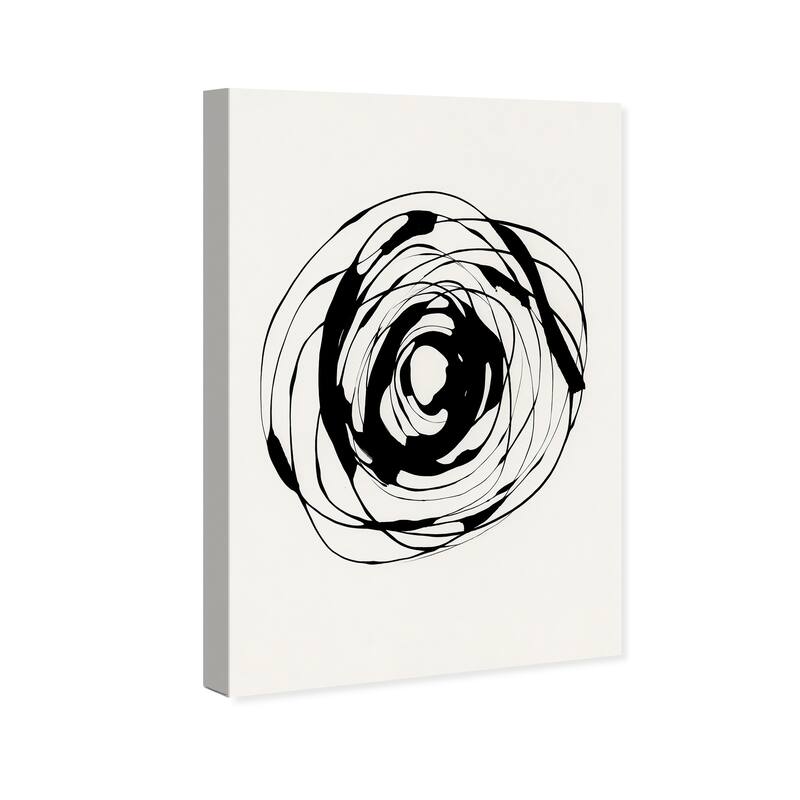 Wynwood Studio Canvas Abstract Round and Round Black and Antique White Modern & Contemporary Wall Art Canvas Print