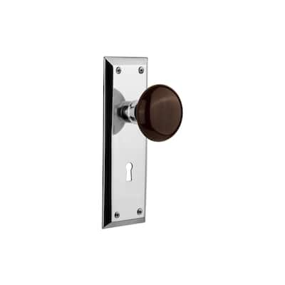 Nostalgic Warehouse Brown Porcelain Solid Brass Dummy Door Knob Set
