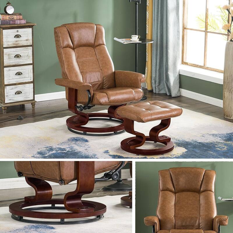 MCombo Set of 2 Swivel Recliner Chair with Wood Base and Ottoman