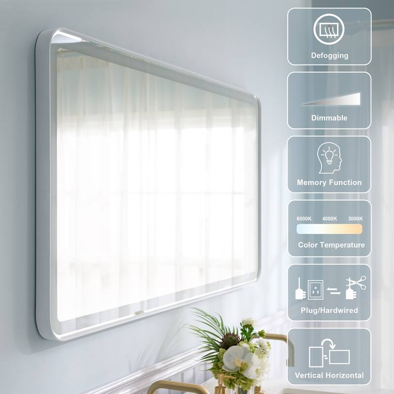 Wall Mounted Bathroom Framed LED Mirror With Anti- Fog,Memory Function And Dimmable Light Touch Sensor