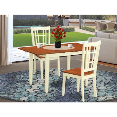 HomeStock 3-Piece Buttermilk and Cherry Finish Solid Wood Top Dining Table Set