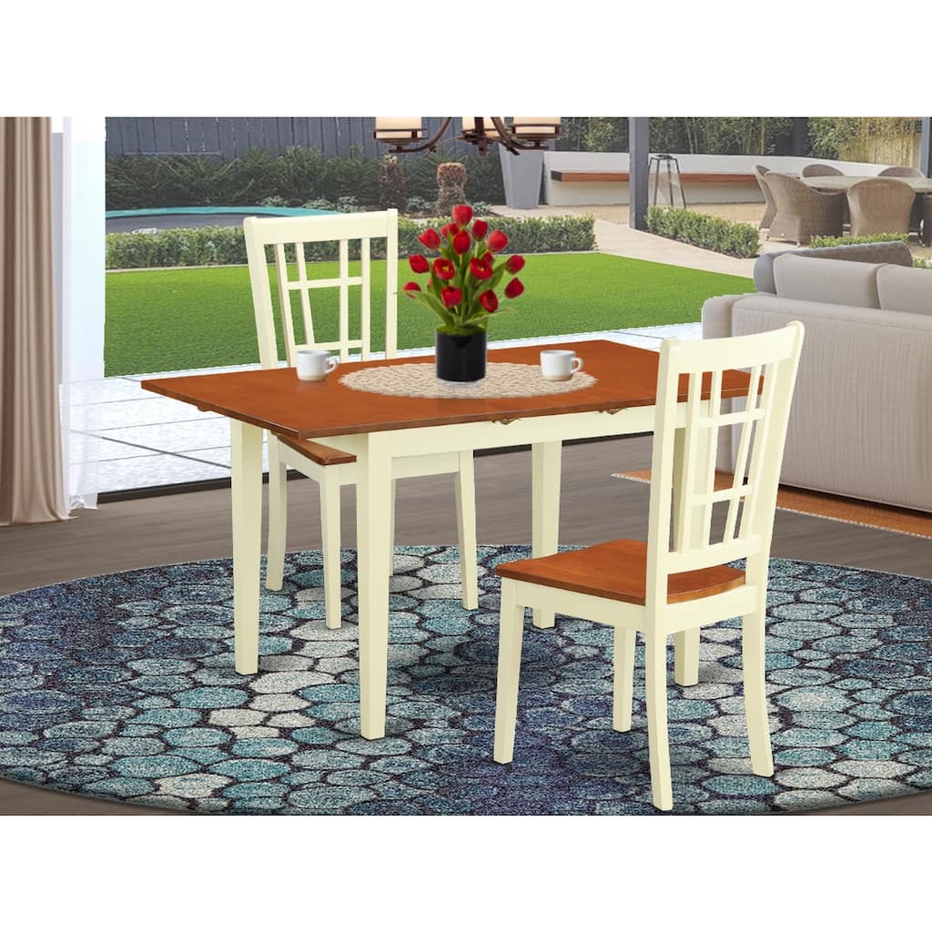 HomeStock 3-Piece Buttermilk and Cherry Finish Solid Wood Top Dining Table Set