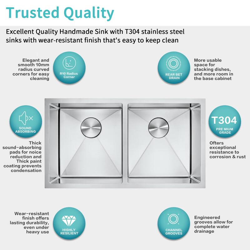 32"x 18"x 9"Double Bowl Kitchen Sink Stainless Steel with Pull Down Faucet - 32*18*9