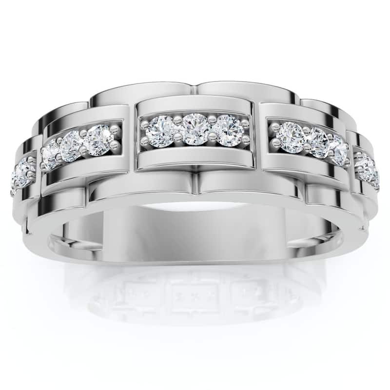 Bliss Diamond 1/3 Ct Mens Lab Grown Diamond Wedding Ring White Gold Anniversary Band - 11
