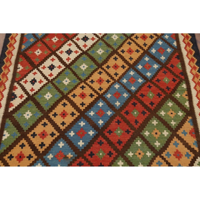Vegetable Dye Kilim Qashqai Persian Rug Hand-Knotted Wool Carpet - 3'5"x 4'8"