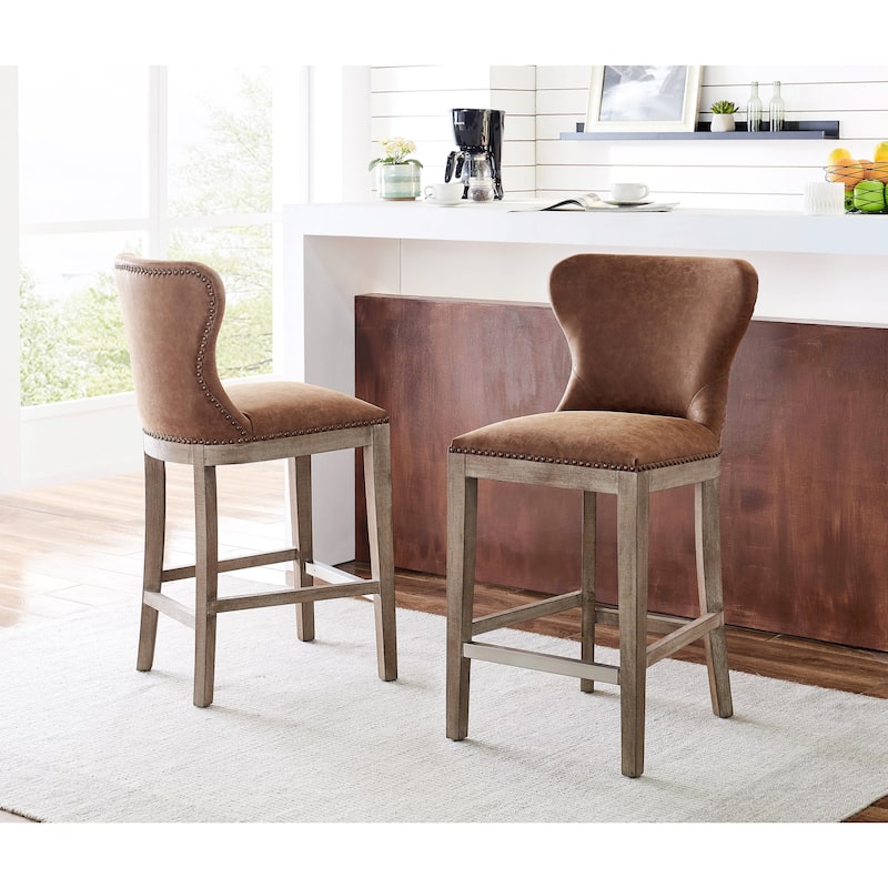 NPD Furniture Dorsey Brown and Grey Nubuck Counter Stool - Nubuck Chocolate
