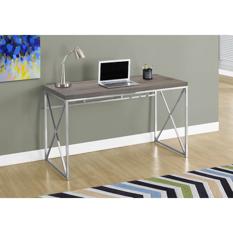 Wood Computer Desk with Silver Metal Base, Veneer Matte Finish
