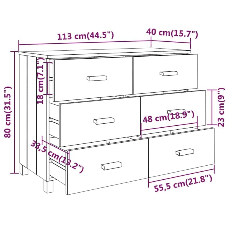 vidaXL Sideboard Buffet Console Cabinet with Storage HAMAR Solid Wood Pine - 44.5"x15.7"x31.5"