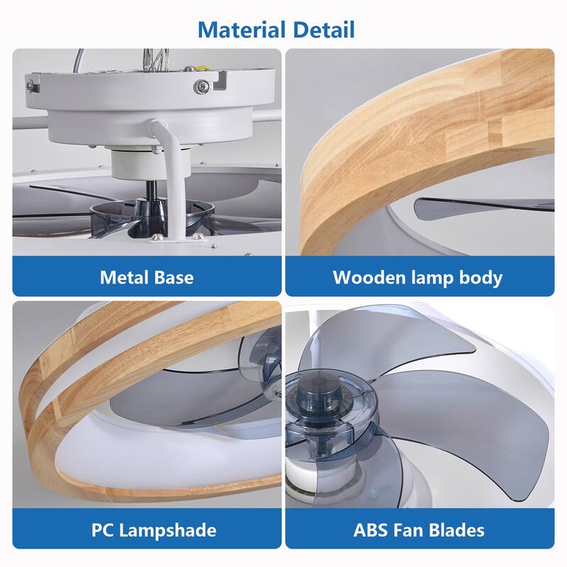 20 Inchs Ceiling Fans with Lights and Remote Low Profile Flush Mount Ceiling Fan with Light,3000-6000K LED Fan Lighting