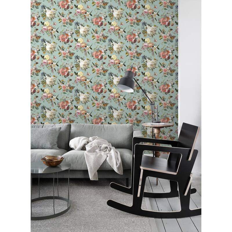 Antonia Aqua Vintage Bouquet Wallpaper