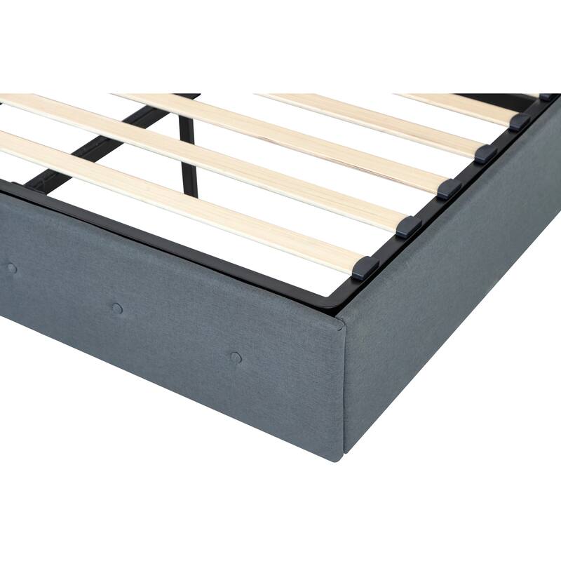 Dark Gray Queen Size Modern Metal Platform Bed with Storage,Wingback Headboard and USB Ports