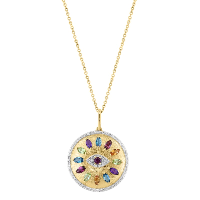 EFFY 14K Gold Diamond,Amethyst,London Blue Topaz,Citrine,Rhodolite,Peridot Evil Eye Disc Pendant Necklace
