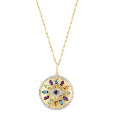 EFFY 14K Gold Diamond,Amethyst,London Blue Topaz,Citrine,Rhodolite,Peridot Evil Eye Disc Pendant Necklace