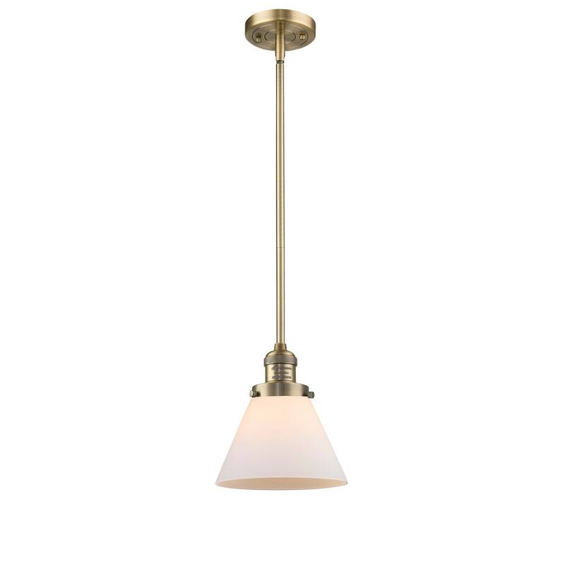 Innovations Lighting Large Cone Single Light 8" Wide Mini Pendant with - Brushed Brass / Matte White Cased