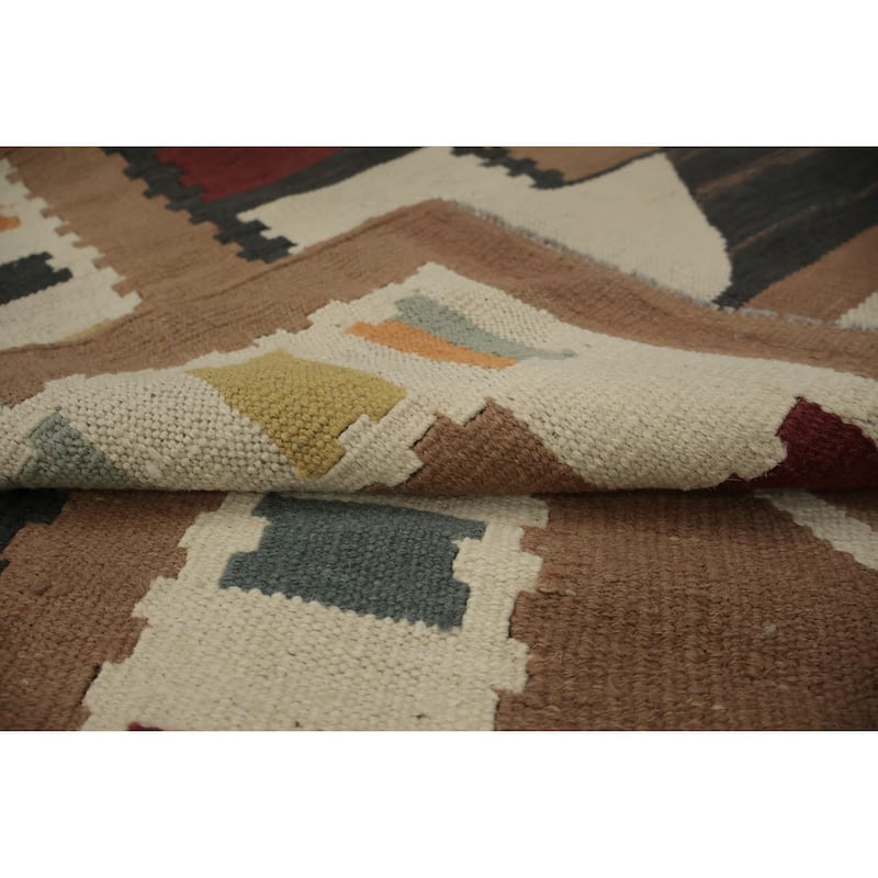 Hand Woven Oriental 100% Wool Carpet Southwestern Tribal Brown Kilim Area Rug - 14' 2'' X 11' 10''