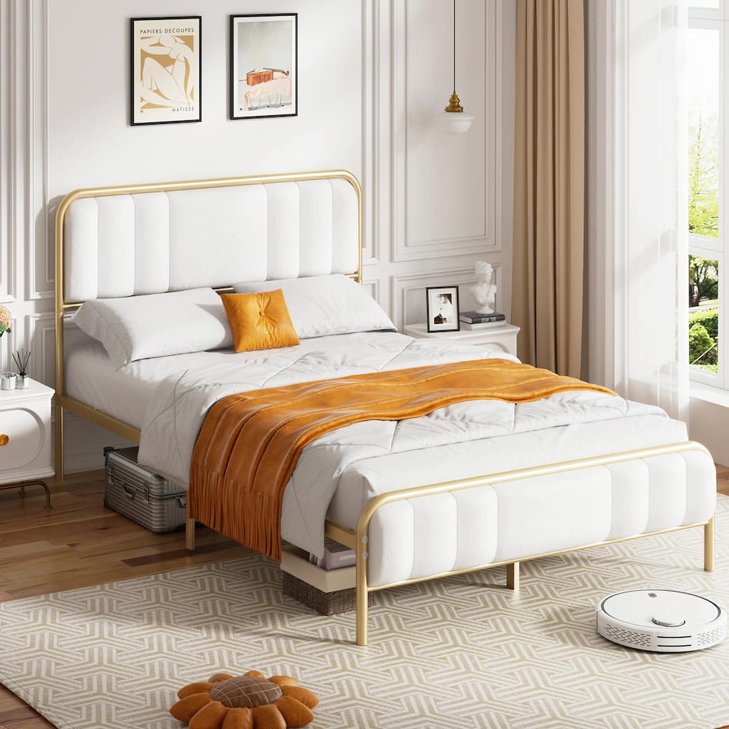 Bed Frame with Velvet Fabric Headboard