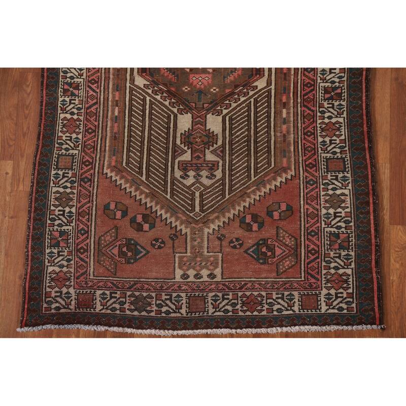 Pink Ardebil Persian Vintage Runner Rug Hand-knotted Wool Carpet - 3'6" x 10'2"
